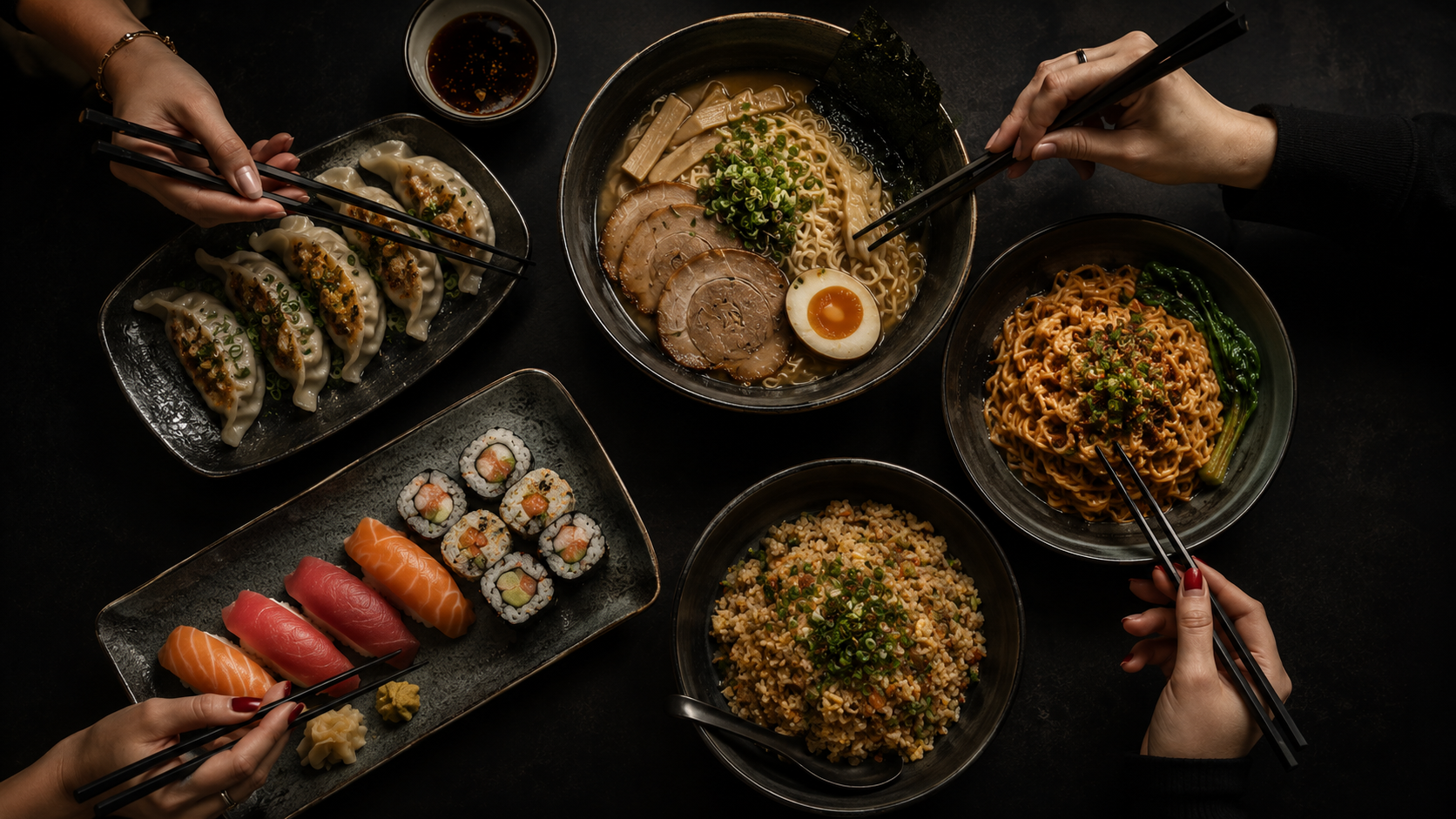 Spread of pan-asian dishes